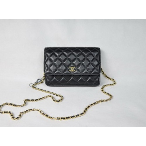 Chanel Lambskin Bag 33814 Black with Golden Chain