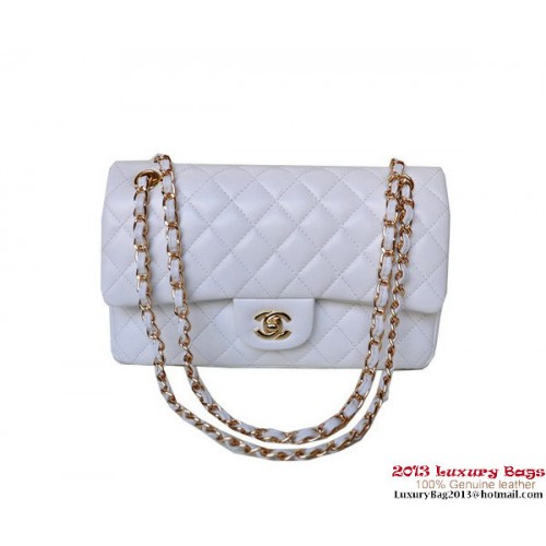 Chanel A01112 Classic Flap Bag White Sheepskin Gold