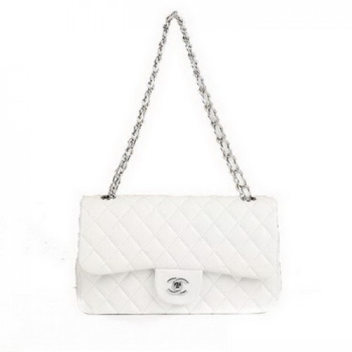 Chanel 2.55 Series Flap Bag A01112 White Leather Silver Hardware