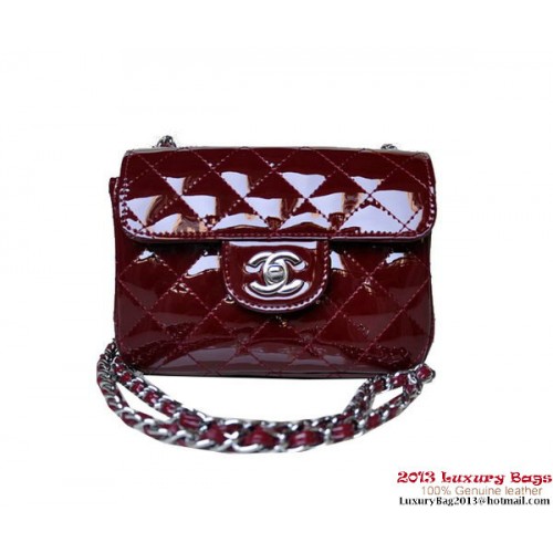 Chanel A01115 mini Flap Bag Bordeaux Patent Leather Silver