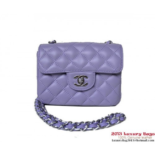 Chanel A01115 mini Flap Bag Violet Sheepskin Leather Silver