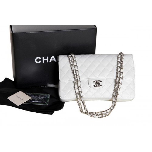 Chanel A1112 2.55 Series Flap Bag Original Caviar Leather White