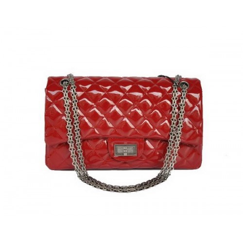 Ladies Chanel A30227 Red Patent Leather Jumbo Flap Bags Silver