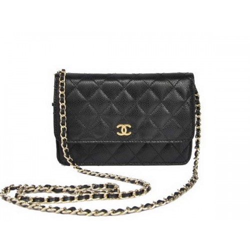 New Cheap Chanel A33814 Black Grain Leather Flap Bag Gold