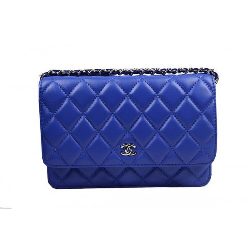 Chanel CHA33814 Blue Original Sheepskin Leather mini Flap Bag Silver