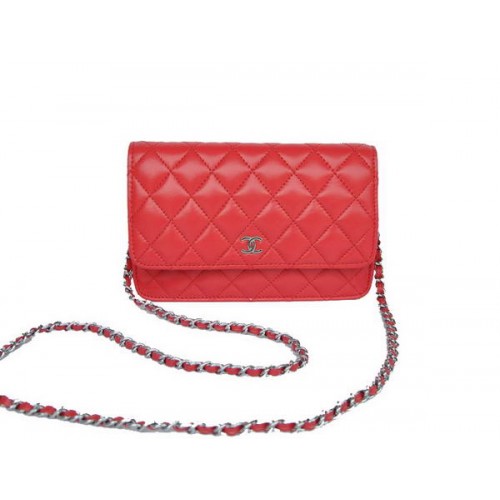 New Color Chanel A33814 Red Sheepskin Leather Flap Bag Silver