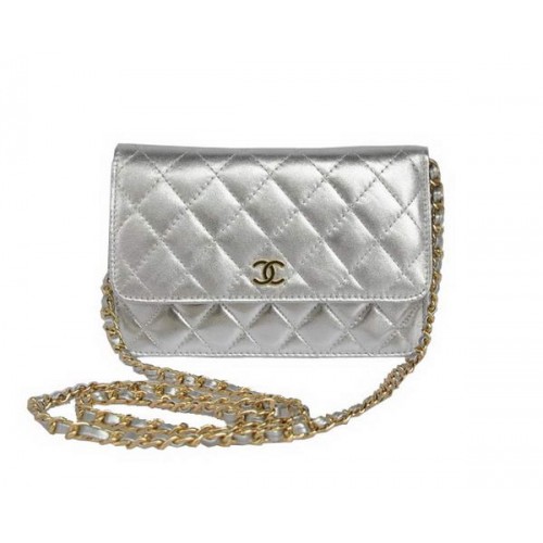 New Color  Chanel A33814 Silver Sheepskin Leather Flap Bag Gold