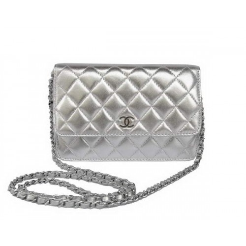 New Color  Chanel A33814 Silver Sheepskin Leather Flap Bag Silver