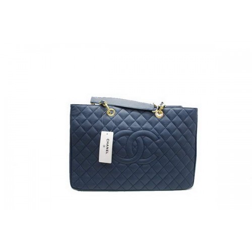 Chanel A37001 GST Dark Blue Caviar Leather Large Coco Shopper Bag Gold