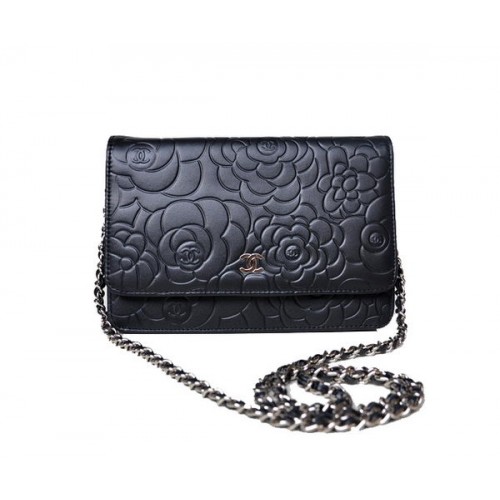 Chanel A47421 Black Lambskin Leather mini Flap Bag Silver