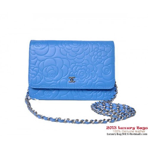 Chanel A47421 Blue Lambskin Leather mini Flap Bag Silver