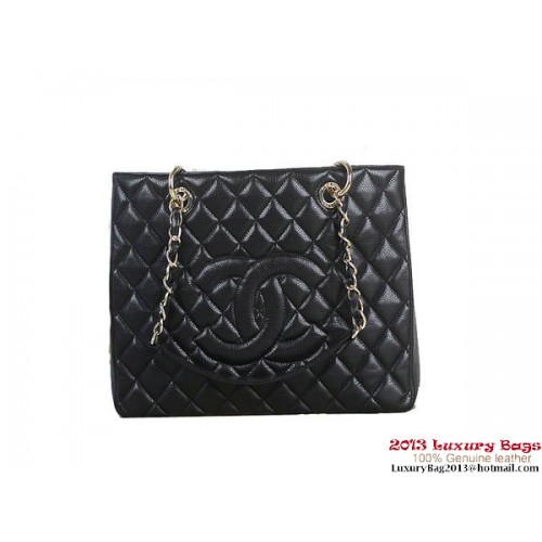 Chanel A50995 Black Original Cannage Leather Shoulder Bag Gold