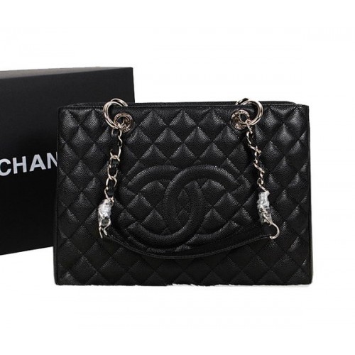 Chanel A50995 Black Original Leather Shoulder Bag Silver
