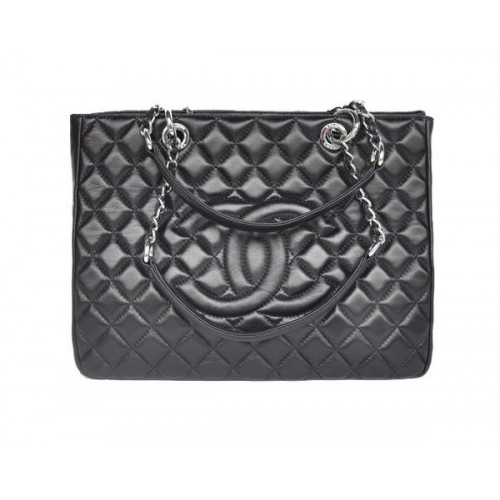 buy Cheap Chanel A50995 Black Sheepskin Leather Shoulder Bag Silver