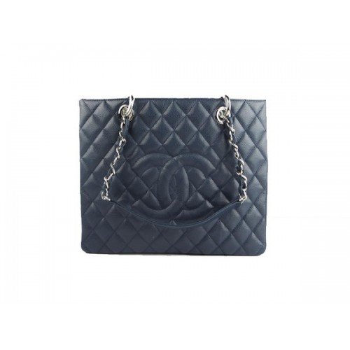 Chanel A50995 RoyalBlue Original Cannage Leather Shoulder Bag Silver
