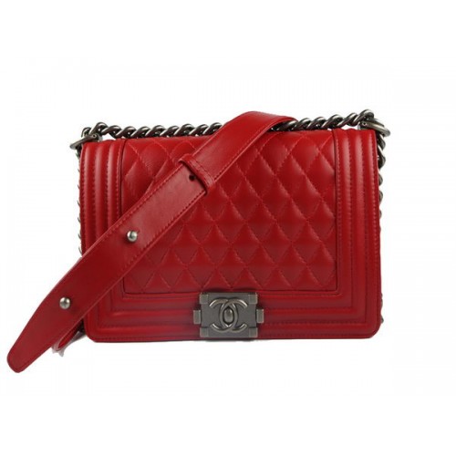 Chanel A67025 Le Boy Flap Shoulder Bag In Red Sheepskin Leather