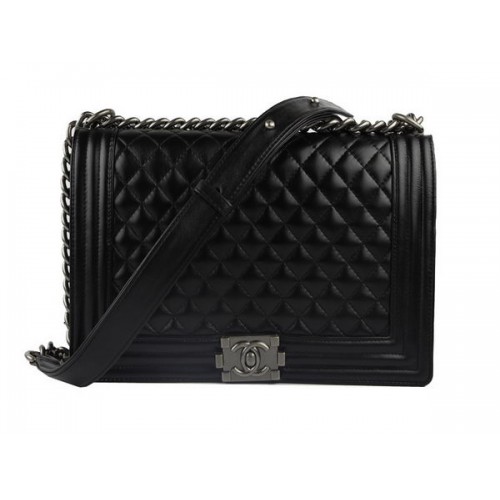 Chanel A67026 Black Lambskin Leather Le Boy Flap Shoulder Bag