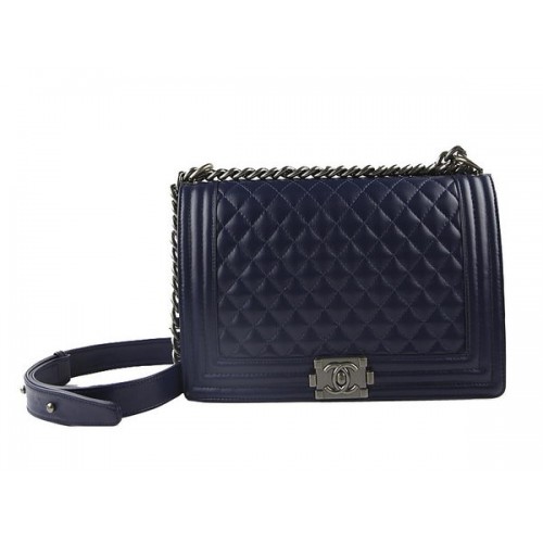 Chanel A67026 Royalblue Large Le Boy Flap Shoulder Bag Silver
