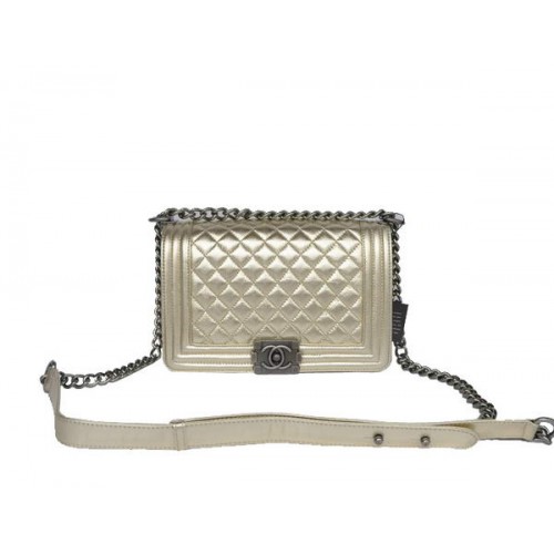Fashion Chanel A67086 Light Gold Le Boy Flap Shoulder Bag Silver