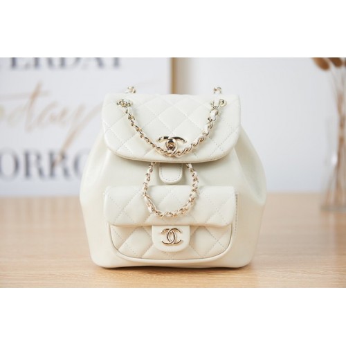 Chanel Backpack Sheepskin Original Leather AS2908 white
