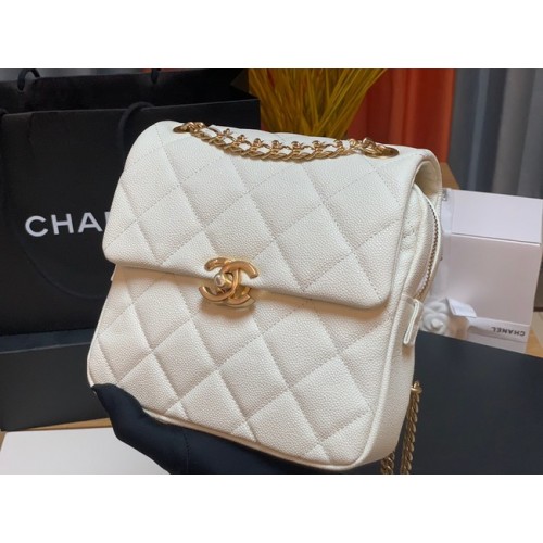 Chanel Grained Calfskin Backpack Original Leather AS3108 white