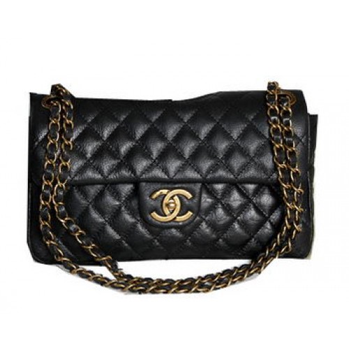 Chanel Black Iridescent Leather Flap Shoulder Bag A1274 Brass