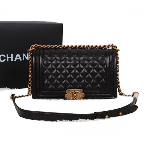 Chanel Black Sheppskin Leather Le Boy Flap Shoulder Bag A67086 Gold
