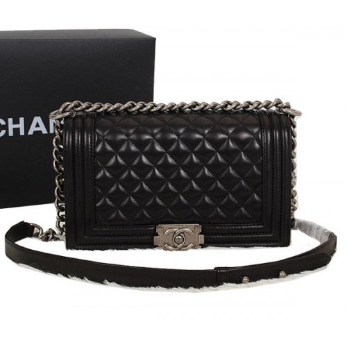 Chanel Black Sheppskin Leather Le Boy Flap Shoulder Bag A67086 Silver