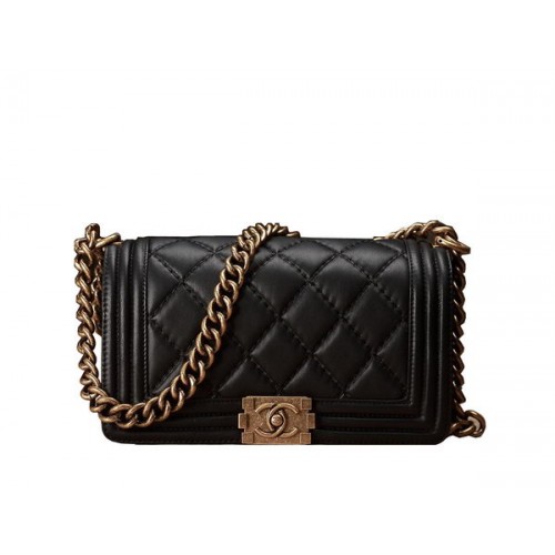 Chanel Boy Flap Shoulder Bag Black Original Calfskin Leather A67086 Gold