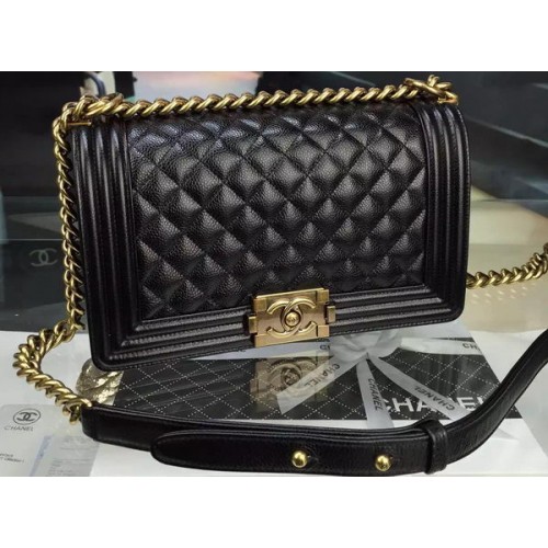 Chanel Boy Flap Shoulder Bag Black Original Calfskin Leather A8708 Bronze