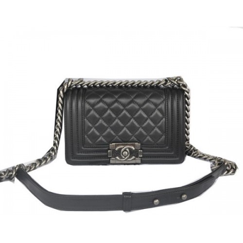 Chanel Boy Flap Shoulder Bag Black Original Lambskin Leather CHA67085 Silver