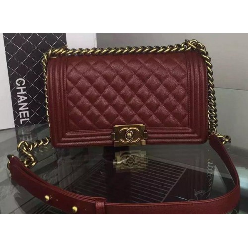 Chanel Boy Flap Shoulder Bag Burgundy Original Calfskin Leather A8708 Bronze