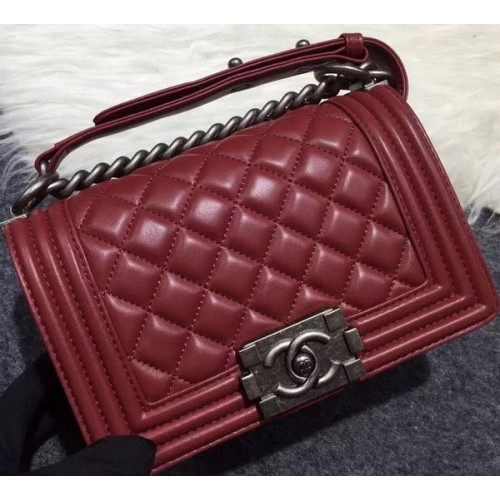 Chanel Boy Flap Shoulder Bag Burgundy Original Sheepskin Leather A67085 Silver