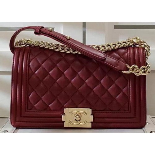 Chanel Boy Flap Shoulder Bag Burgundy Original Sheepskin Leather A67086 Gold