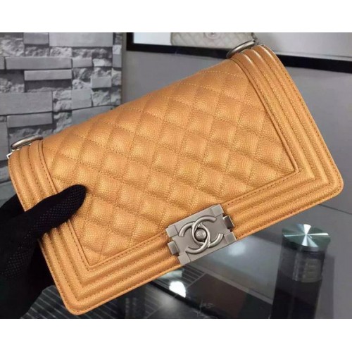 Chanel Boy Flap Shoulder Bag Gold Original Calfskin Leather A8708 Silver