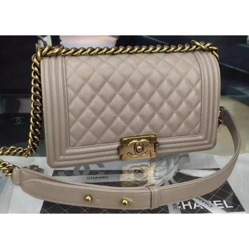 Chanel Boy Flap Shoulder Bag Grey Original Calfskin Leather A8708 Bronze