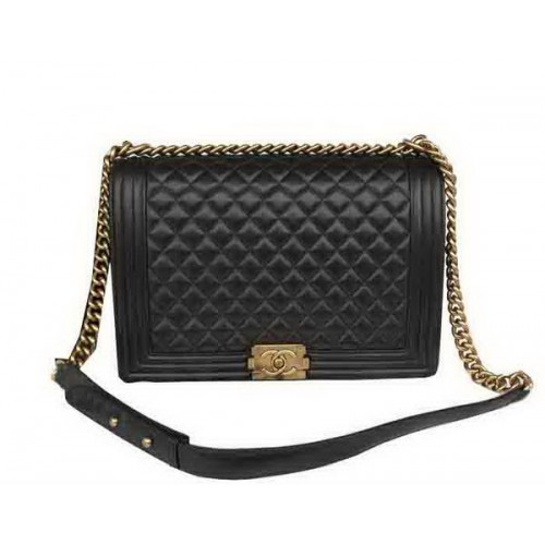 Chanel Boy Flap Shoulder Bag Original Black Sheepskin Leather A67087 Gold