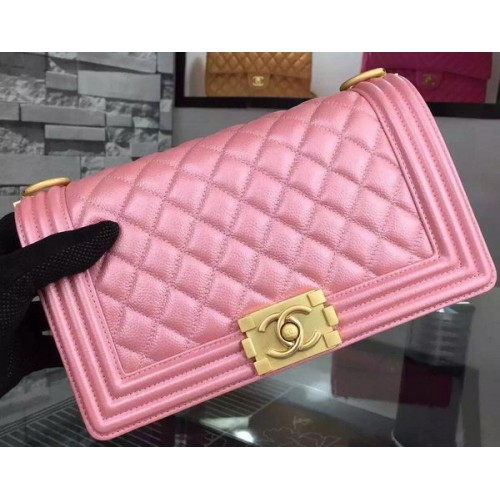 Chanel Boy Flap Shoulder Bag Pink Original Calfskin Leather A8708 Gold