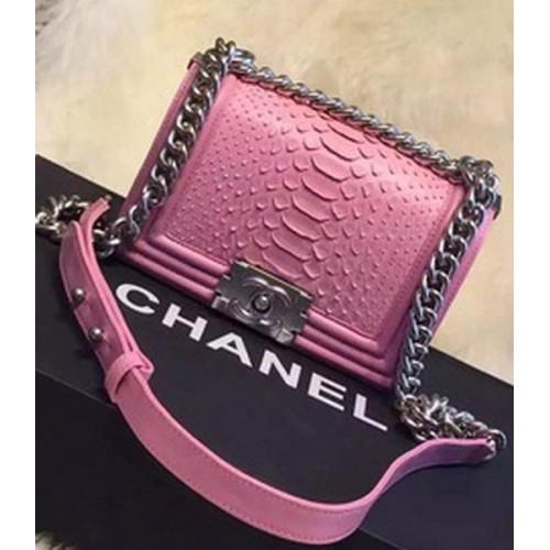 Chanel Boy Flap Shoulder Bag Python Leather A66094 Pink