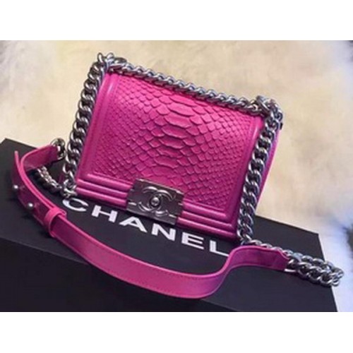 Chanel Boy Flap Shoulder Bag Python Leather A66094 Rose