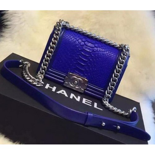 Chanel Boy Flap Shoulder Bag Python Leather A66094 Royal