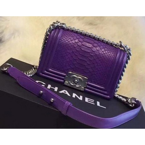 Chanel Boy Flap Shoulder Bag Python Leather A66094 Violet