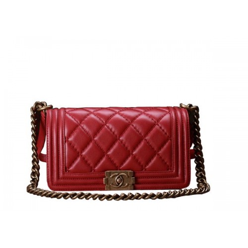 Chanel Boy Flap Shoulder Bag Red Original Calfskin Leather A67086 Gold