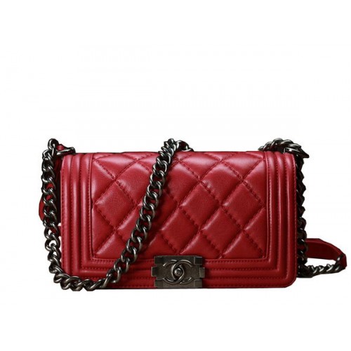Chanel Boy Flap Shoulder Bag Red Original Calfskin Leather A67086 Silver