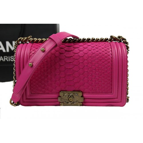 Chanel Boy Flap Shoulder Bag Rose Original Python Leather A67025 Gold