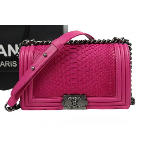 Chanel Boy Flap Shoulder Bag Rose Original Python Leather A67025 Silver