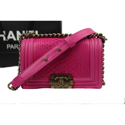 Chanel Boy Flap Shoulder Bag Rose Original Python Leather A67085 Gold