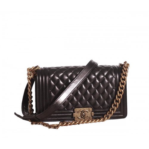 Chanel Boy Flap Shoulder Bag in Black Lambskin Leather A67086 Gold
