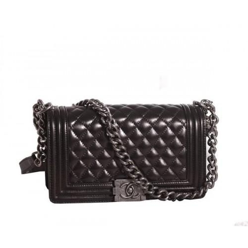 Chanel Boy Flap Shoulder Bag in Black Lambskin Leather A67086 Silver