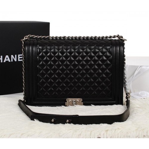 Chanel Boy Flap Shoulder Bag in Black Original Leather A67087 Silver